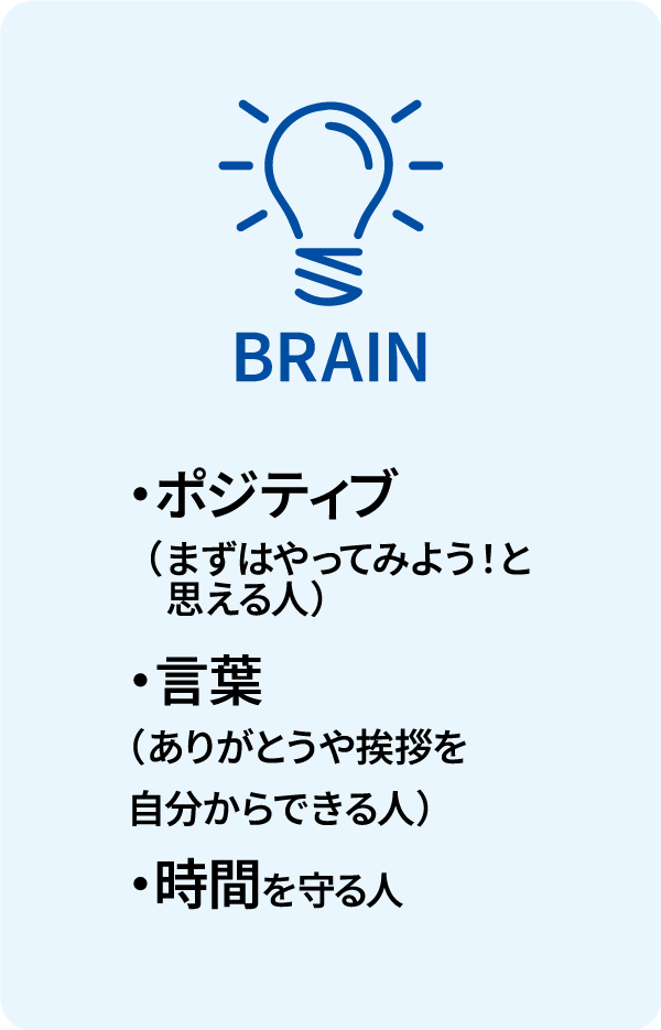 BRAIN/・ポジティブ・ありがとうや挨拶を言える・時間を守る